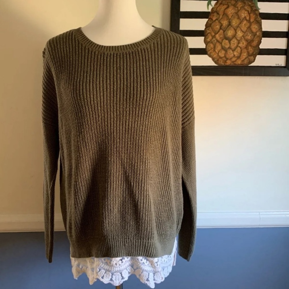 Pins and Needles Crochet Trim Sweater